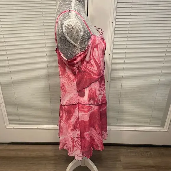 NWT Urban Outfitters Pink Marbled Mini Slip Dress Mesh Lightweight XL - Picture 5 of 16
